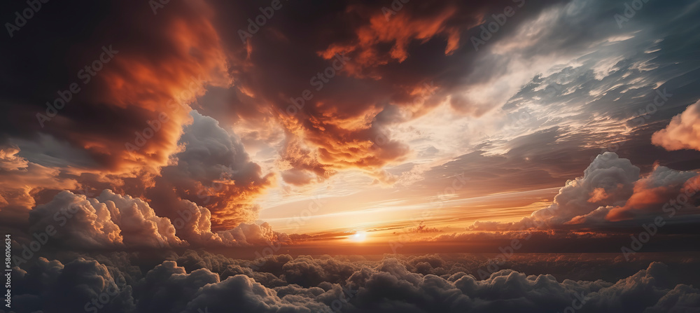 Stunning sunset sky adorned with mesmerizing clouds. Generative AI