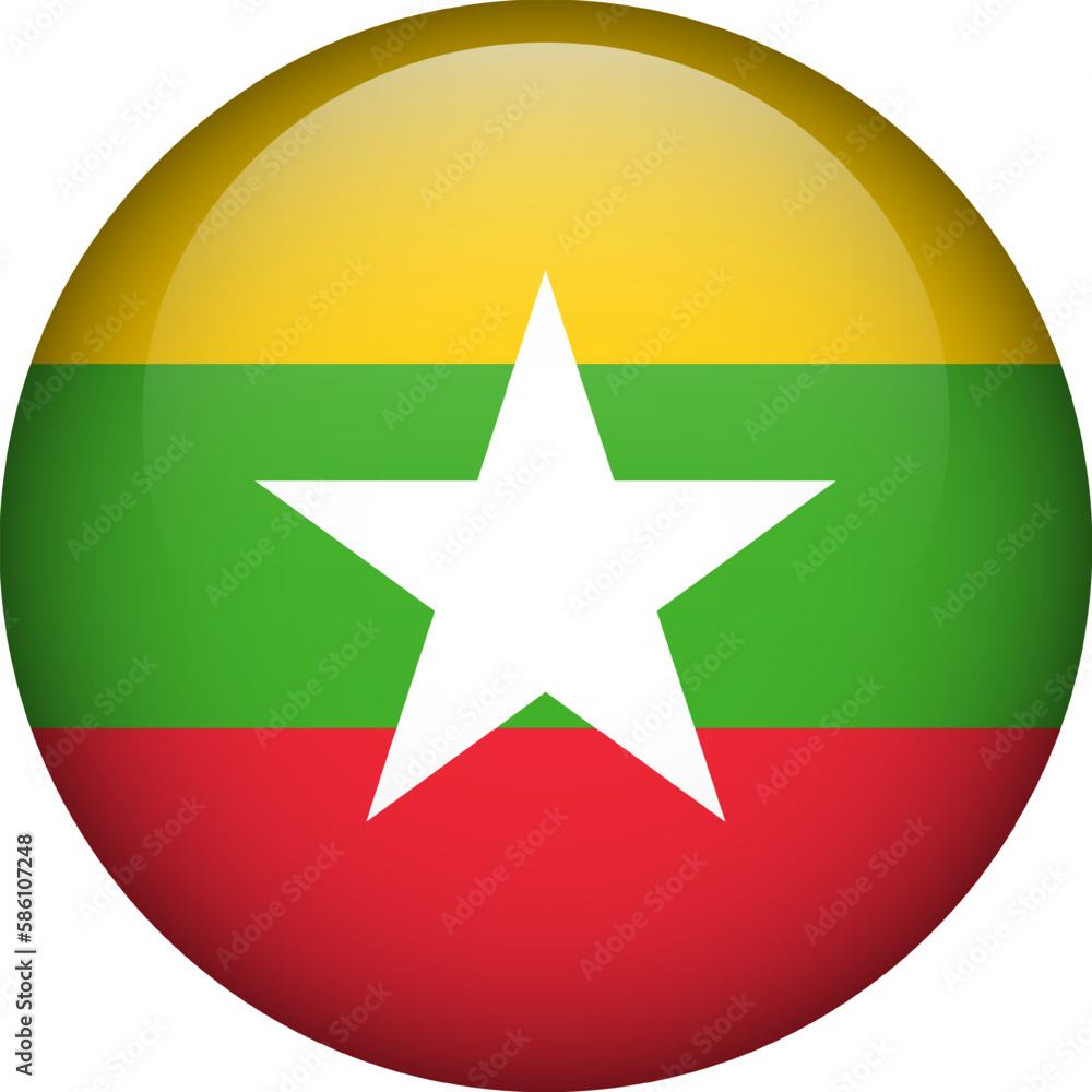 Myanmar flag button. Round flag of Myanmar. Vector flag, symbol. Colors and proportion correctly.