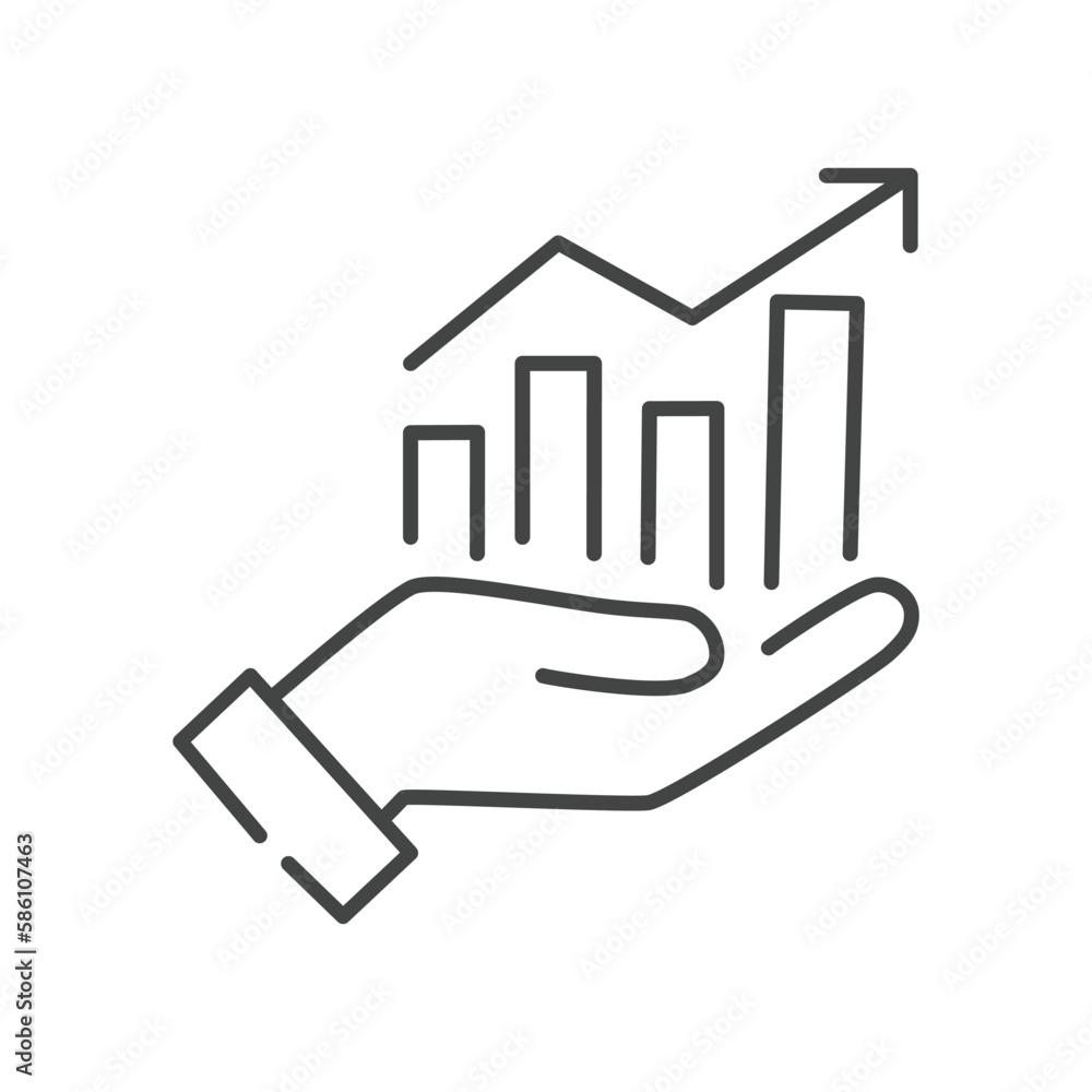 vector market forecast line mark on hand growth icon. vector market forecast line mark on hand growth icon.