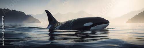 Stunning image of a killer whale majestically swimming in the ocean. Generative AI