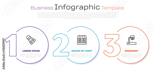 Set line Badminton shuttlecock, Shooting gallery and Basketball backboard. Business infographic template. Vector