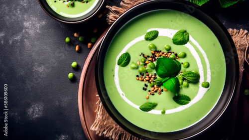 A Fresh Take on Soup: Green Pea Cream Soup with a Sprinkle of Seeds photo