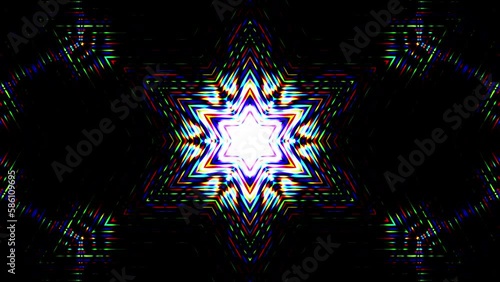 Kaleidoscope posterized color animation background in dark. 2D computer rendering pattern photo