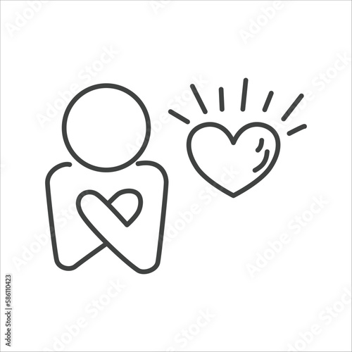 self care icon Loving your body and life positive inspiration happy selfish man thin line symbol on white background - editable stroke vector illustration.
