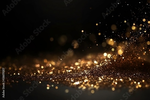 Vintage Black and Gold Glitter Background  Abstract Bokeh Blur with Shining Lights