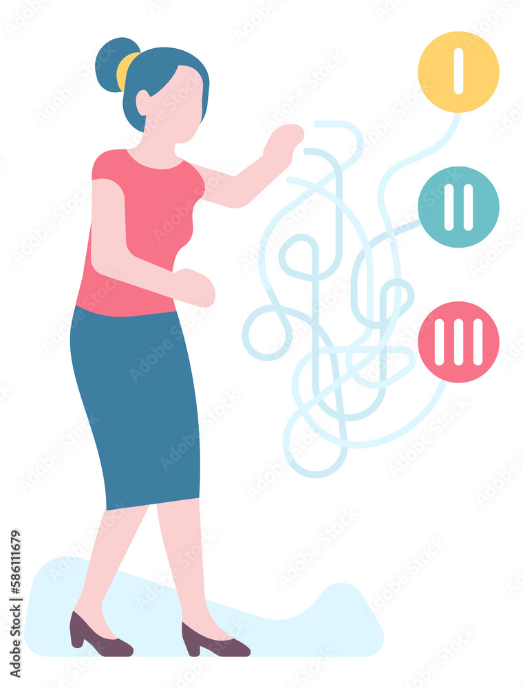 Woman choosing from options. Strategy decision making Woman choosing from options. Strategy decision making