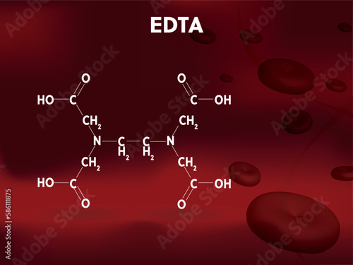 Ethylenediaminetetraacetic acid, EDTA molecule. It is a metal chelator and anticoagulant. Structural chemical formula and model molecule. Vector illustration photo