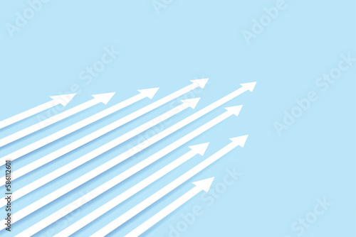 Minimal white arrow up to growth creative concept on blue background for business. Vector illustration