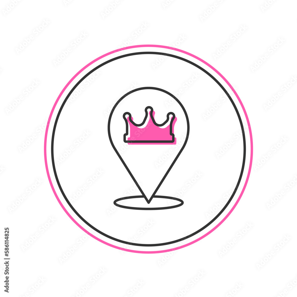Filled outline Location king crown icon isolated on white background. Vector Filled outline Location king crown icon isolated on white background. Vector