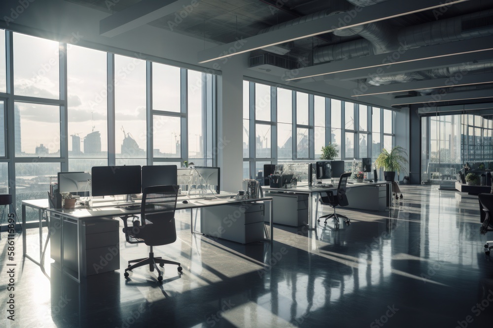 Dynamic Modern Office Space with Windows and Vibrant Atmosphere