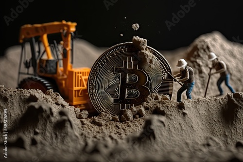 close-up of bitcoin being mined, with transactions and confirmations visible, created with generative ai photo