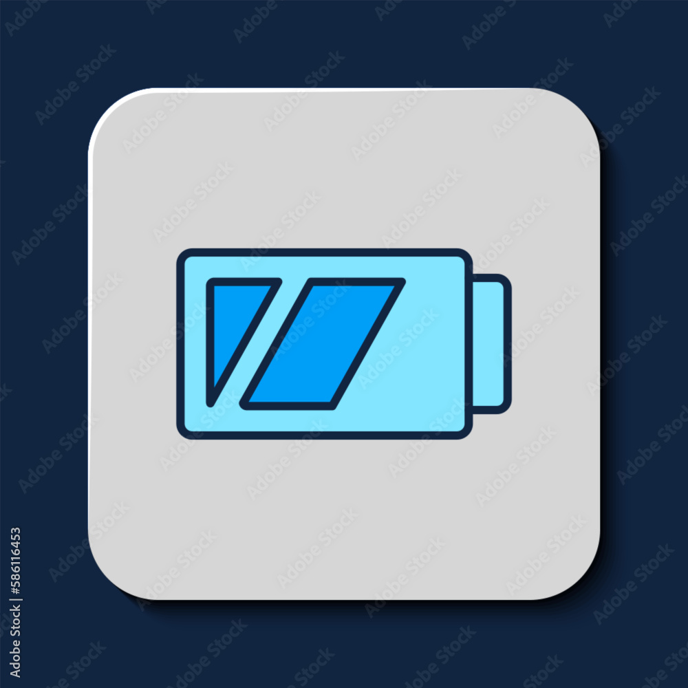 Filled outline Battery for camera icon isolated on blue background. Lightning bolt symbol. Vector Filled outline Battery for camera icon isolated on blue background. Lightning bolt symbol. Vector