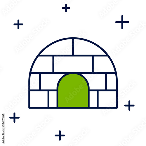 Filled outline Igloo ice house icon isolated on white background. Snow home, Eskimo dome-shaped hut winter shelter, made of blocks. Vector