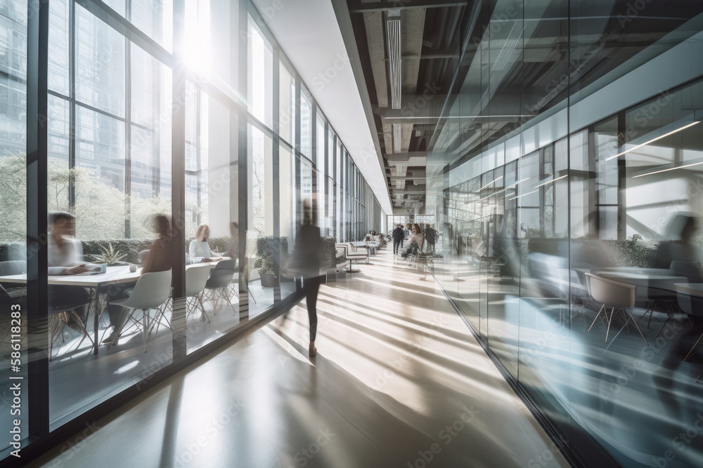 Dynamic Modern Office Space with Windows and Vibrant Atmosphere Dynamic Modern Office Space with Windows and Vibrant Atmosphere