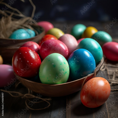 Colorful Easter eggs in a basket