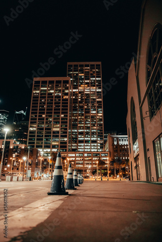 Night Photography of San Francisco  Streets with skyscrapers, lights and traffic. USA.