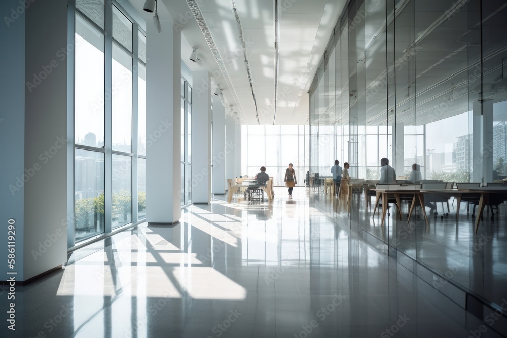 Dynamic Modern Office Space with Windows and Vibrant Atmosphere Dynamic Modern Office Space with Windows and Vibrant Atmosphere