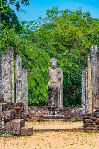 Statues at Atadage at the quadrangle of Polonnaruwa ruins, Sri Lanka photo