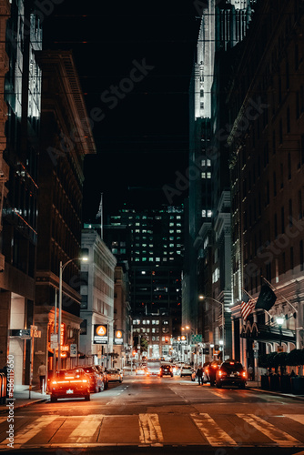 Night Photography of San Francisco  Streets with skyscrapers, lights and traffic. USA.