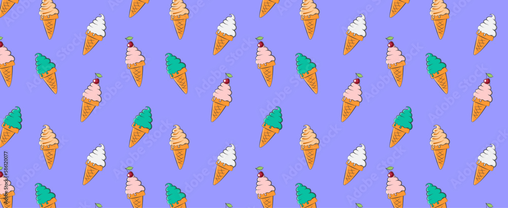 seamless pattern with ice cream cone. Ice cream with different flavors. vector illustration seamless pattern with ice cream cone. Ice cream with different flavors. vector illustration