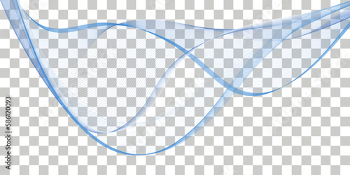 Blue wavy swirl swoosh, air wind veil, dynamic twisted lines, transparent veil curtain. Undulate motion, abstract  twirl curves. Isolated design element.