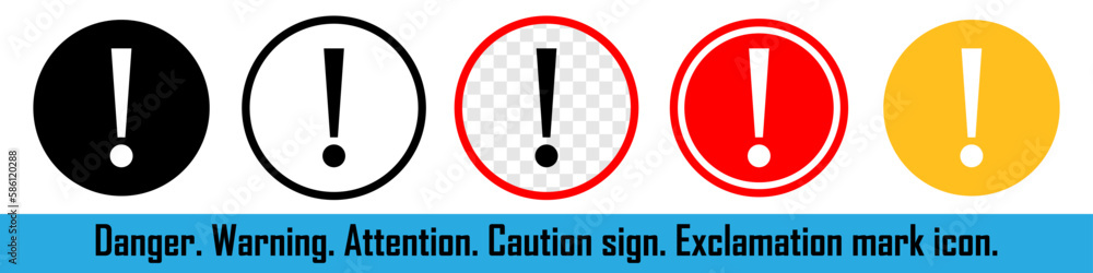 Attention sign. Alert or danger sign with an exclamation mark. System warning message. Vector Attention sign. Alert or danger sign with an exclamation mark. System warning message. Vector