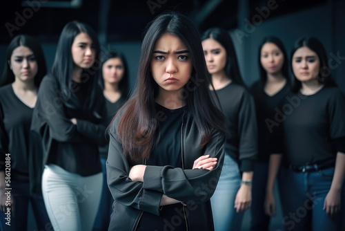 Girl is being bullied by a group photo