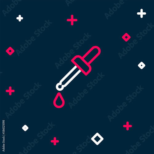 Line Pipette icon isolated on blue background. Element of medical, chemistry lab equipment. Medicine symbol. Colorful outline concept. Vector