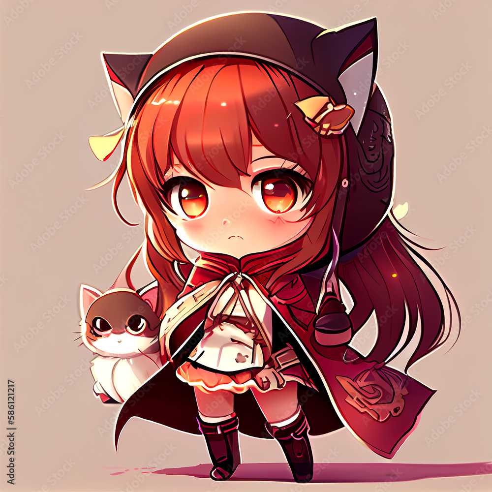 Cute chibi fox girl AI art