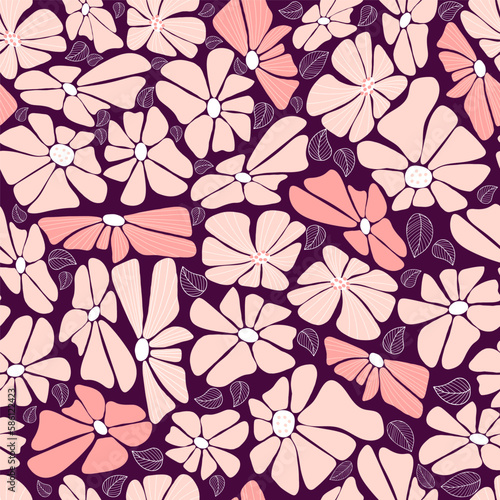 Retro floral seamless pattern with groovy flowers. Vector Illustration. Aesthetic Modern Art hand drawn for wallpaper  design  textile  packaging  decor.