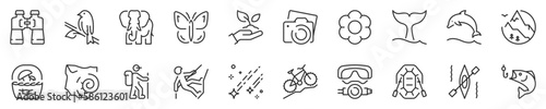 Ecotourism and outdoor activities thin line icon set. Symbol collection in transparent background. Editable vector stroke. 512x512 Pixel Perfect.