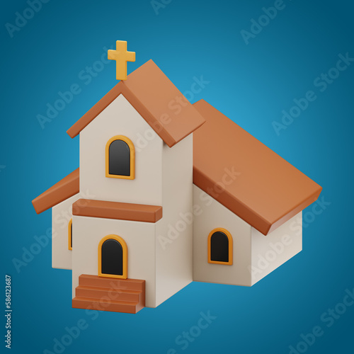 Premium Happy Easter church Icon 3D Rendering on isolated background