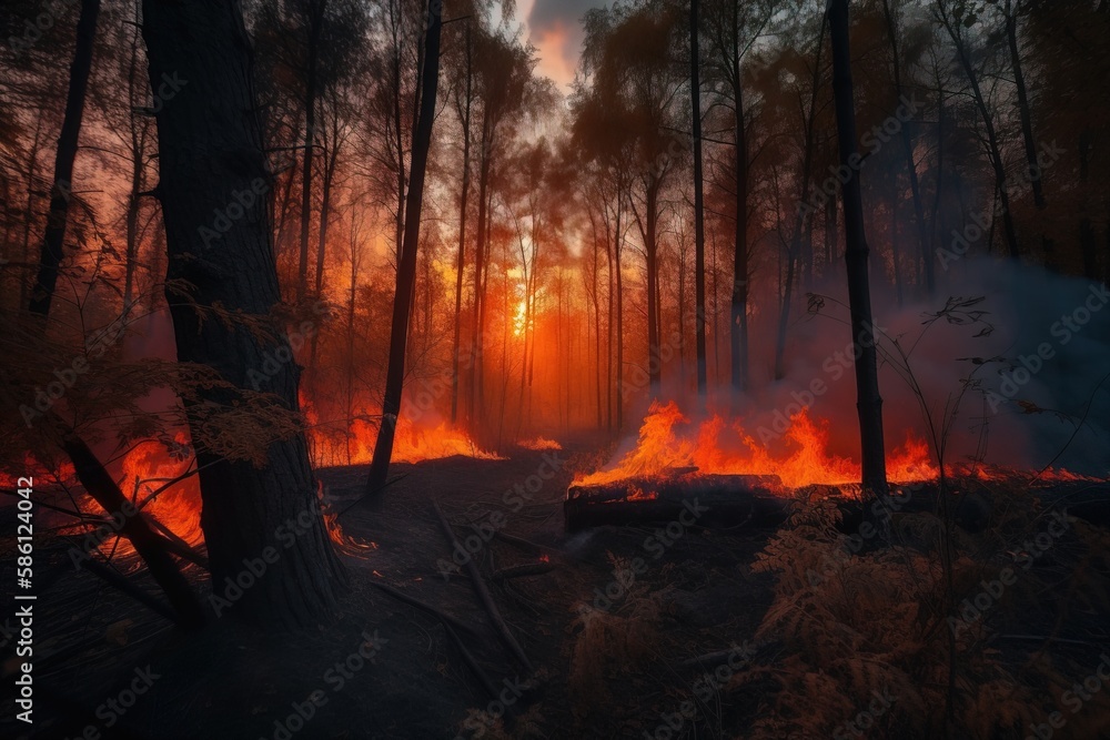 Digital Art of fire in the forest by generative ai Digital Art of fire in the forest by generative ai