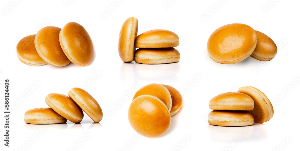 Burger Bun Isolated, Hamburger Bread, Empty Whole Burger Bun on White Background Burger Bun Isolated, Hamburger Bread, Empty Whole Burger Bun on White Background