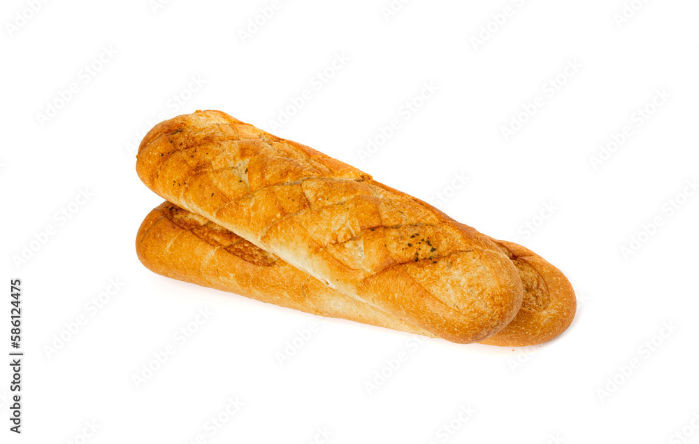 Baguette with Garlic Butter and Aromatic Herbs Isolated, Garlic Bread, Top View Food Photography