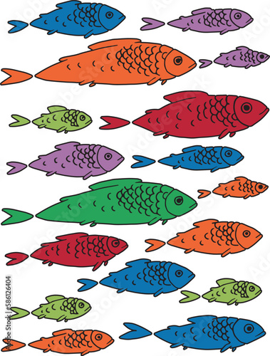 Set of colored exotic fish. Aquarium dwellers. Vector illustration.