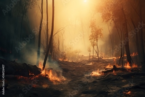 Digital Art of fire in the forest by generative ai