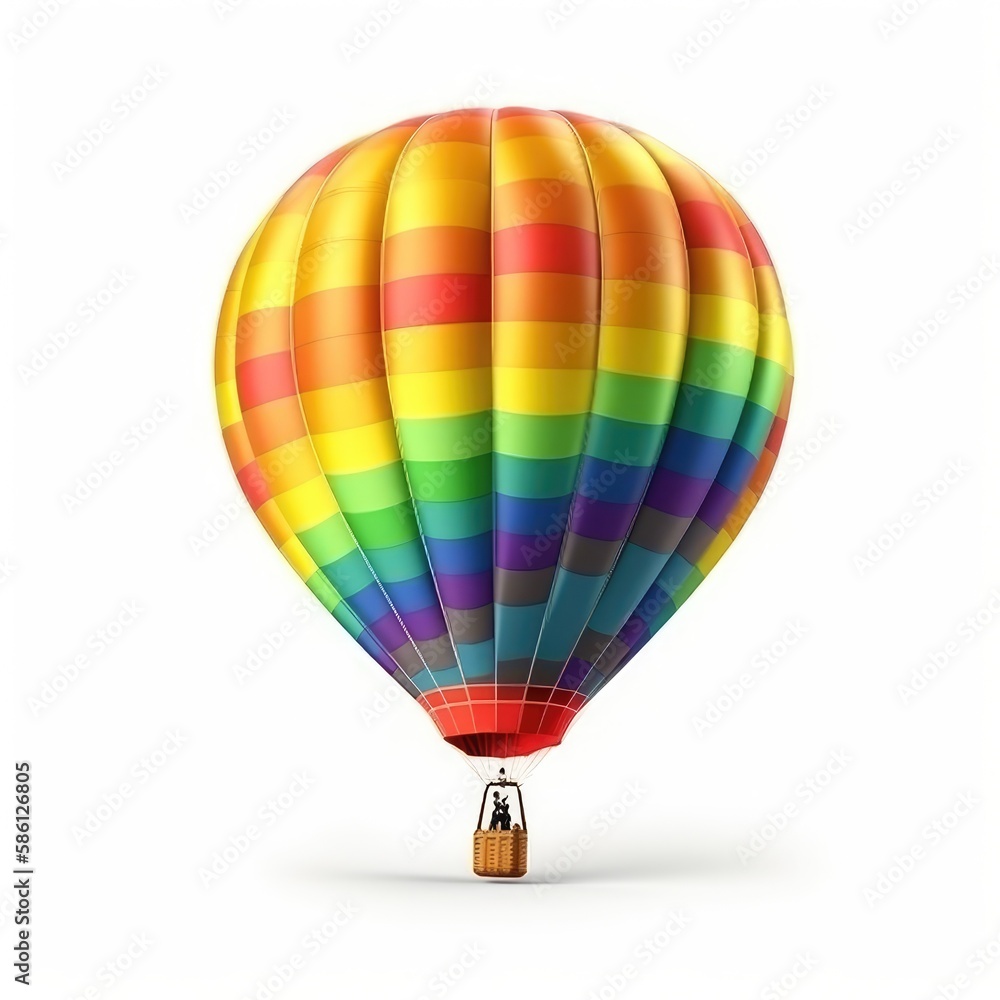 Naklejka premium Hot air balloon in travel and adventure concept, colorful and isolated on white. A floating symbol of freedom and exploration. Generative AI