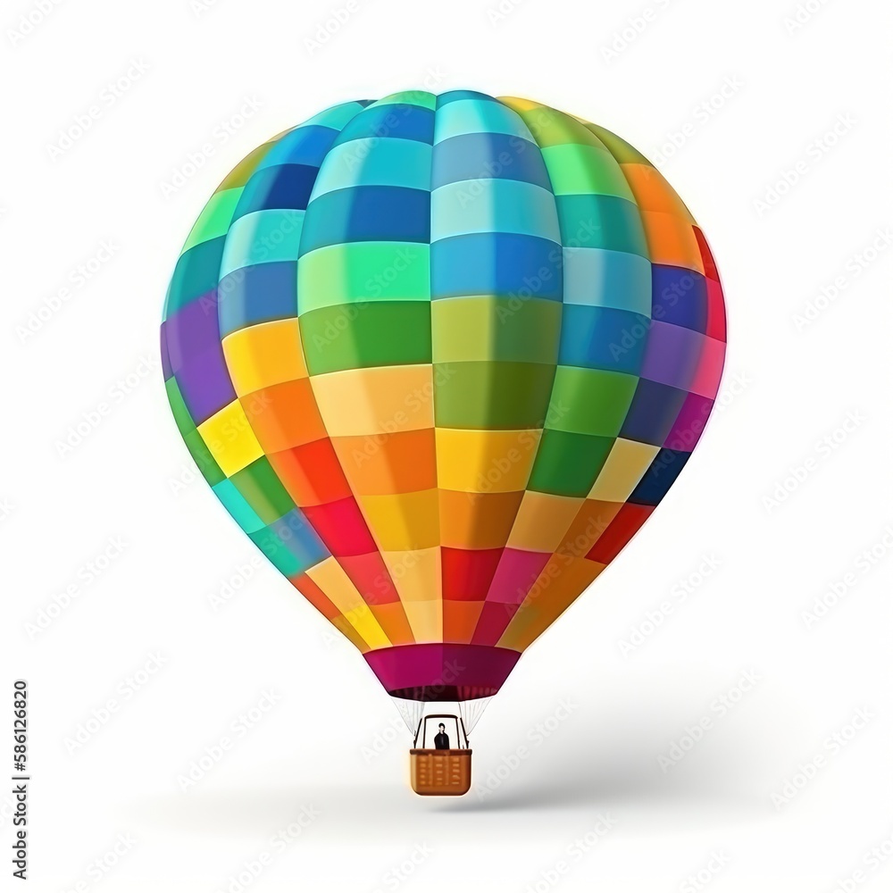 Fototapeta premium Hot air balloon in travel and adventure concept, colorful and isolated on white. A floating symbol of freedom and exploration. Generative AI