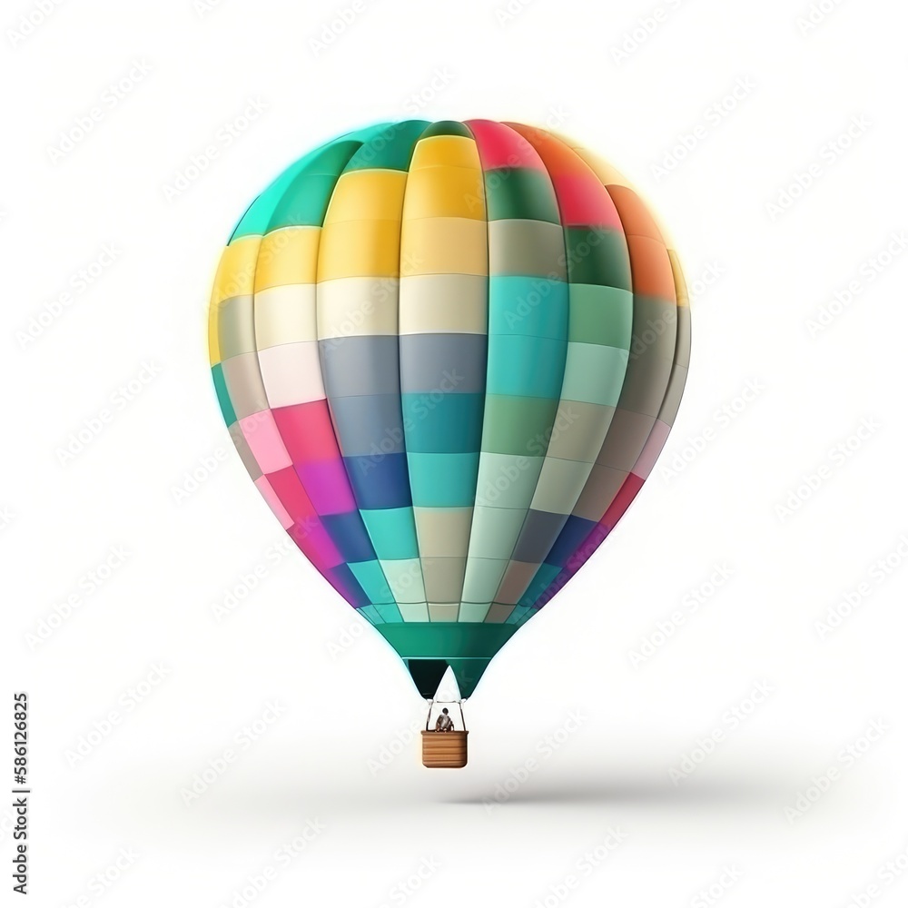 Fototapeta premium Hot air balloon in travel and adventure concept, colorful and isolated on white. A floating symbol of freedom and exploration. Generative AI