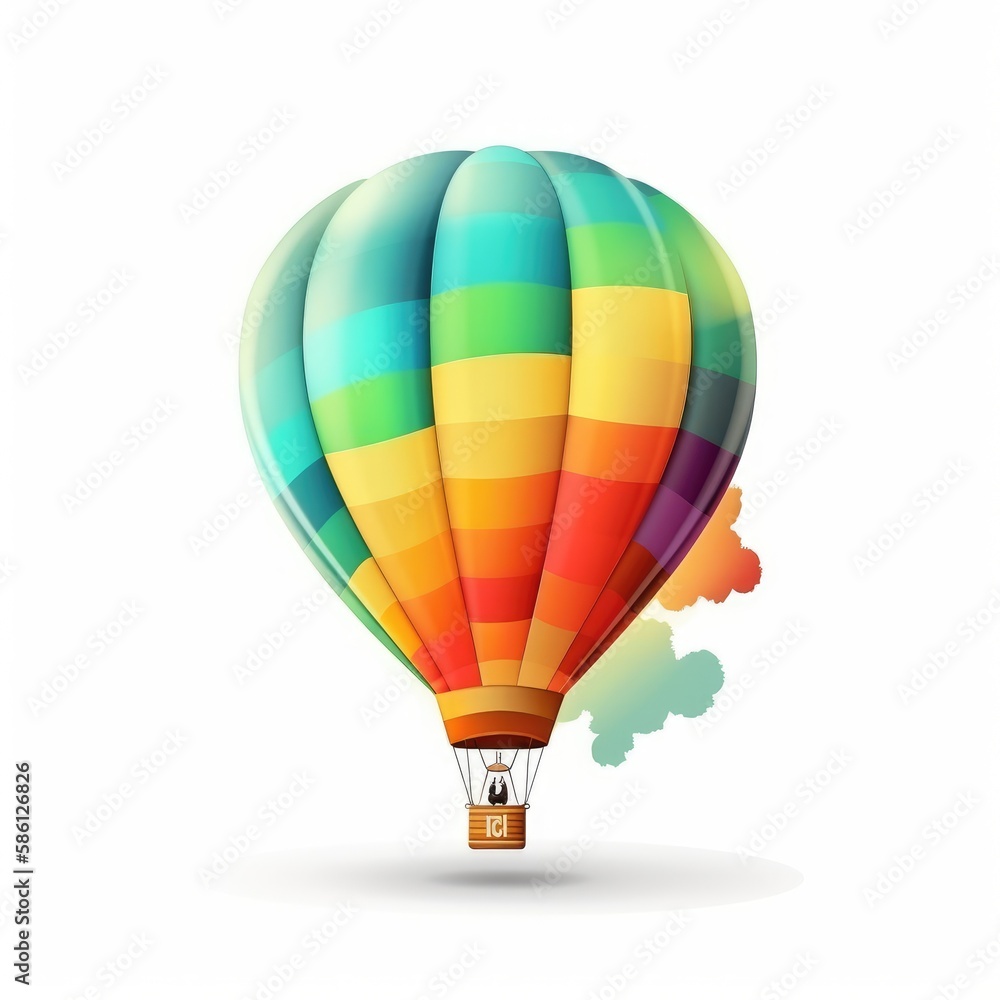 Naklejka premium Hot air balloon in travel and adventure concept, colorful and isolated on white. A floating symbol of freedom and exploration. Generative AI