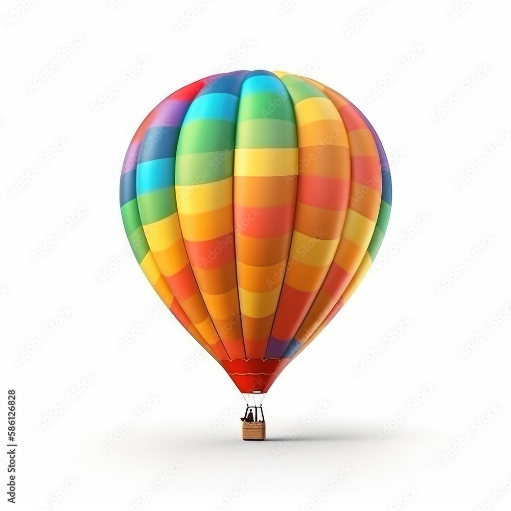 Naklejka premium Hot air balloon in travel and adventure concept, colorful and isolated on white. A floating symbol of freedom and exploration. Generative AI