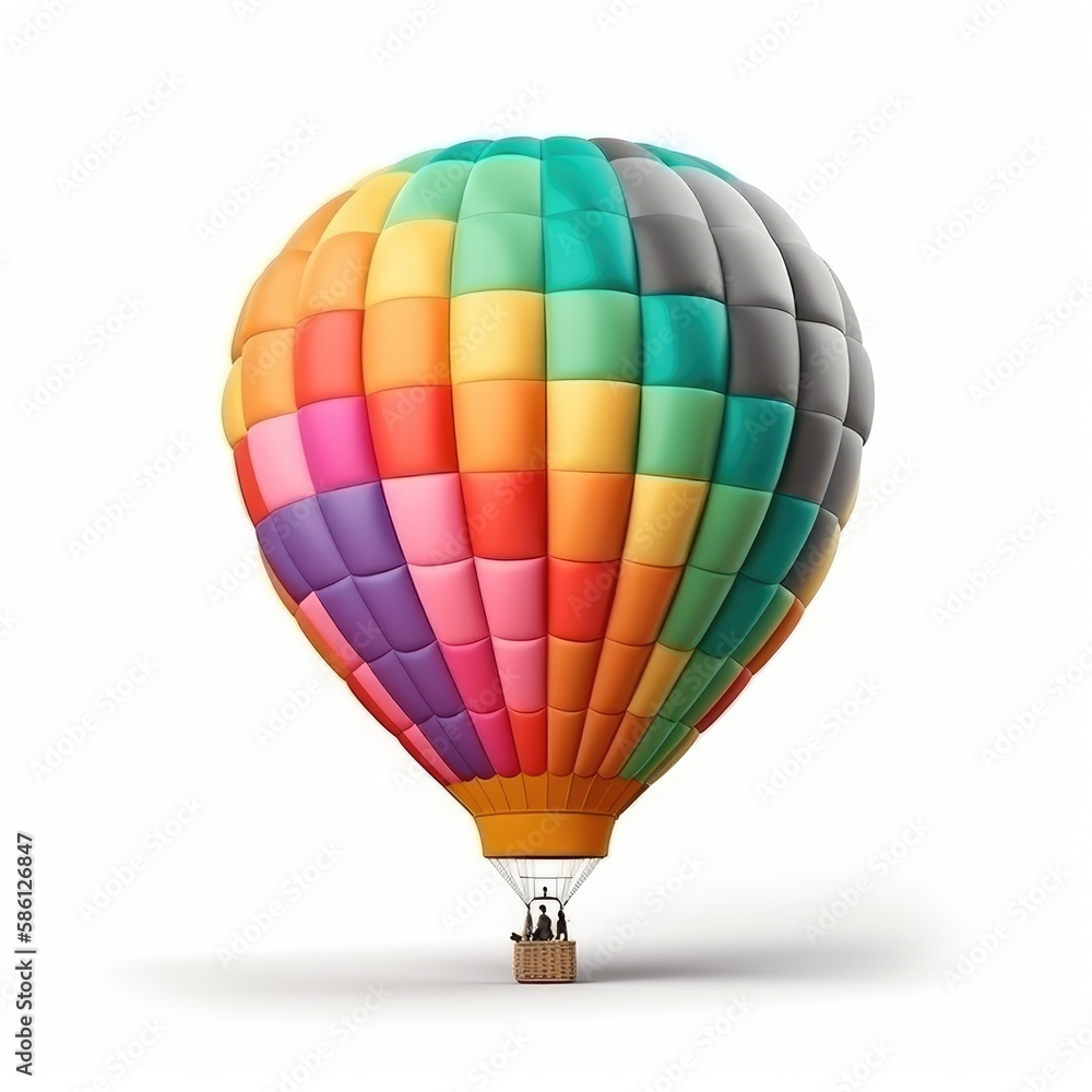 Fototapeta premium Hot air balloon in travel and adventure concept, colorful and isolated on white. A floating symbol of freedom and exploration. Generative AI