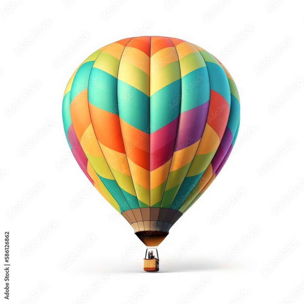 Fototapeta premium Hot air balloon in travel and adventure concept, colorful and isolated on white. A floating symbol of freedom and exploration. Generative AI
