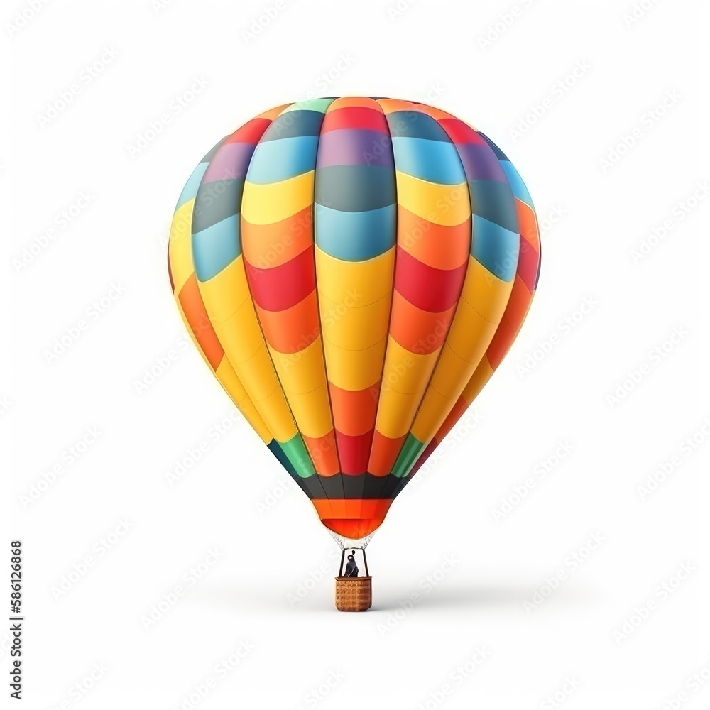 Fototapeta premium Hot air balloon in travel and adventure concept, colorful and isolated on white. A floating symbol of freedom and exploration. Generative AI