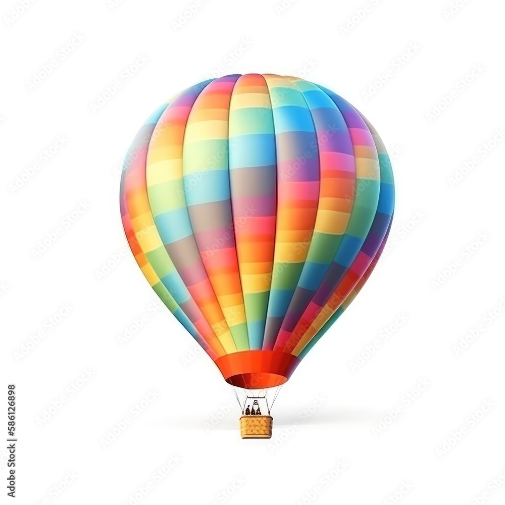 Naklejka premium Hot air balloon in travel and adventure concept, colorful and isolated on white. A floating symbol of freedom and exploration. Generative AI