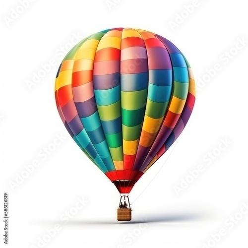Hot air balloon in travel and adventure concept, colorful and isolated on white. A floating symbol of freedom and exploration. Generative AI