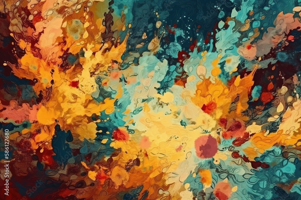 abstract painting featuring shades of yellow and blue created with Generative AI technology