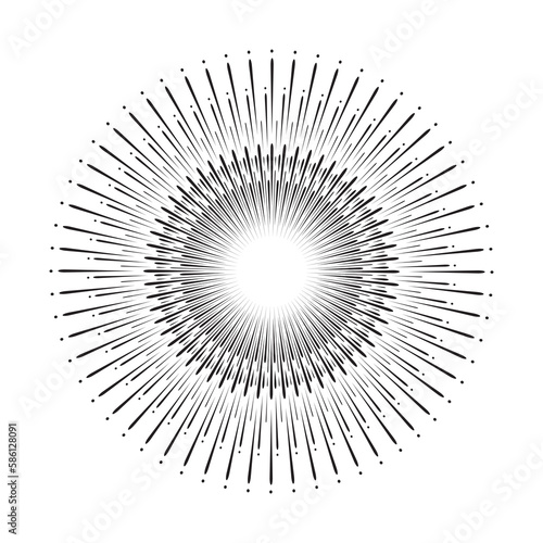 Vintage Sunburst  Black and White Sun Vector Icon  Bursting Sun Rays  Star Pictograph  Speed Lines