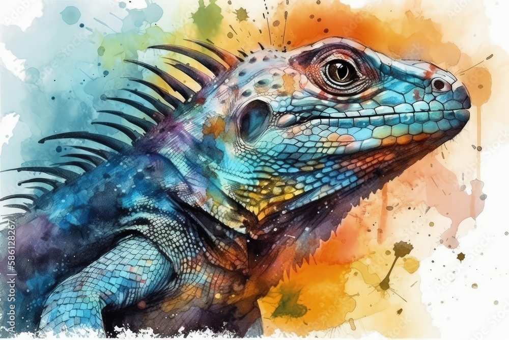 iguana painted in watercolor created with Generative AI technology iguana painted in watercolor created with Generative AI technology